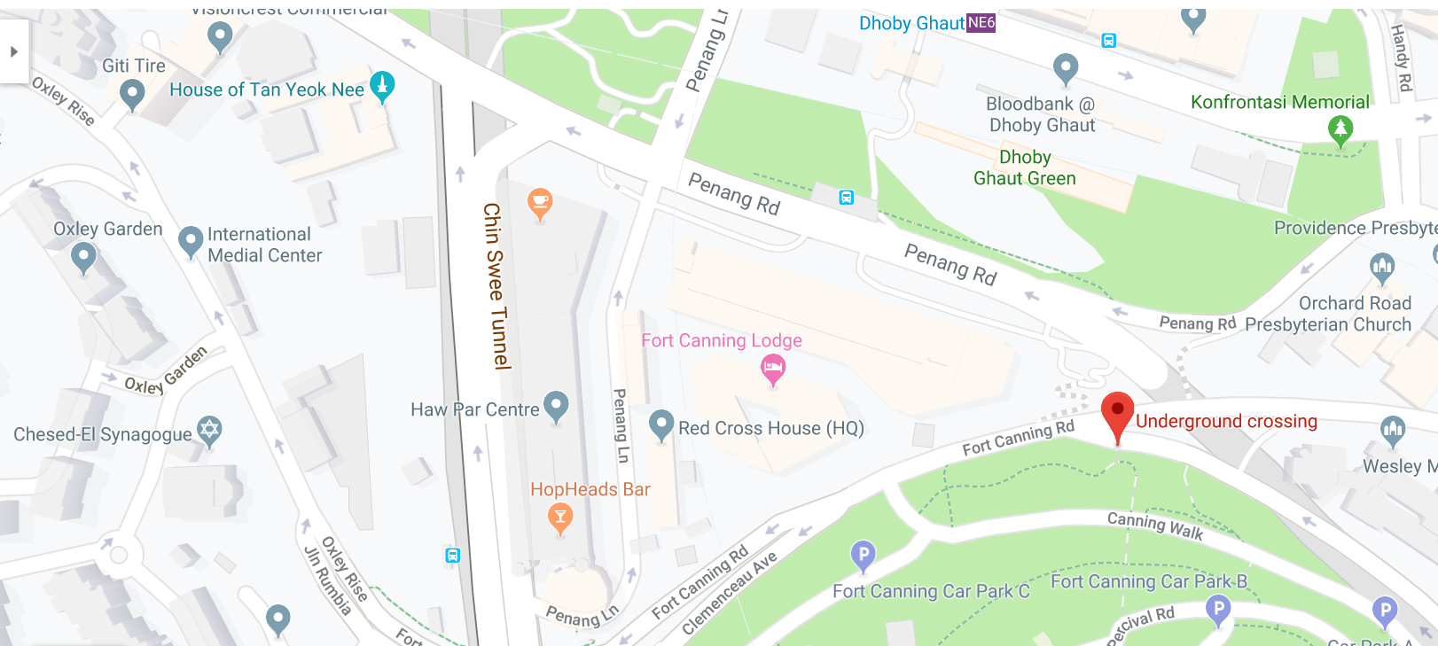 Map to Fort Canning Park Entrance